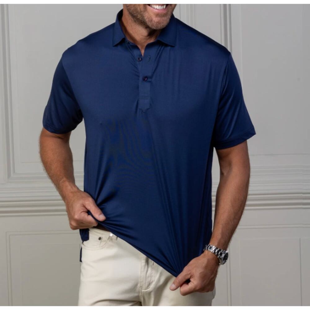 NWT Collars & Co. Men's Featherweight Flex Relaxed Fit Polo Shirt Navy Size M
